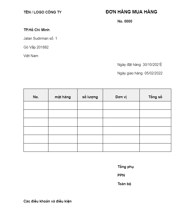 Mẫu đơn đặt hàng quốc tế